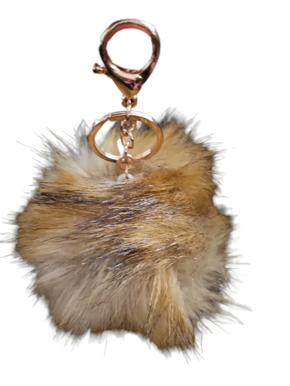 Brown/Tan Faux Fur Large Pom Bagcharm